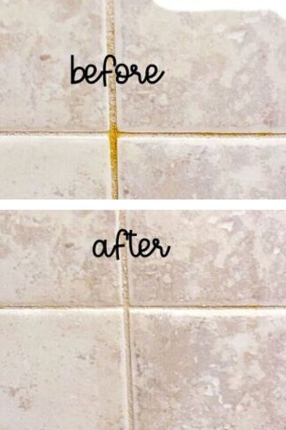 before and after photos of ceramic tile cleaning in the bathroom, showing how to clean them