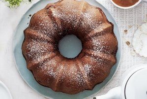 a bundt cake sitting on top of a white plate