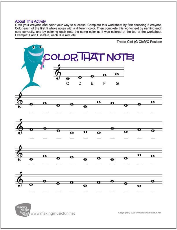 the color that note worksheet with music notes