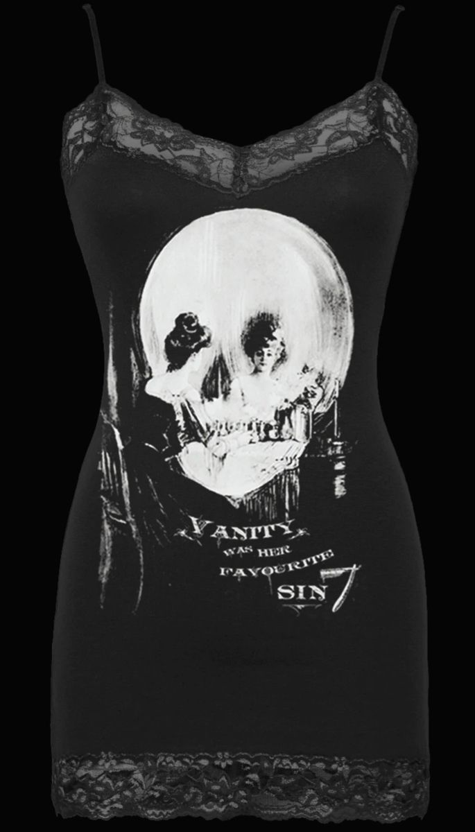 Gothic Stretch Cotton Tops, Stretch Cotton Tops With Lace Trim, Gothic Stretch Tops With Lace Trim, Gothic Tops With Lace Trim And Stretch, All Is Vanity, Looks Chic, Skull Tattoo, Tank Top Fashion, Lace Trim