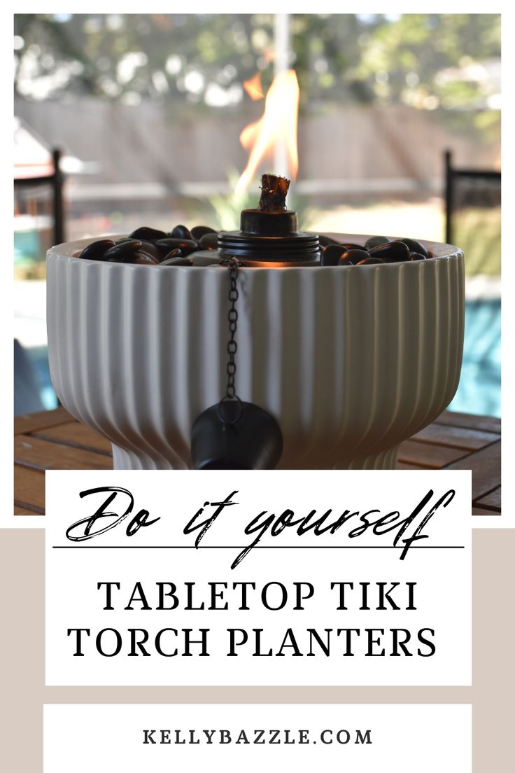 a table top tiki torch with text overlay that reads be if yourself tabletop tiki torch planters