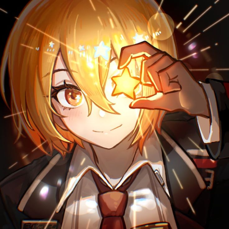 an anime character with blonde hair wearing a tie and holding a star in her hand