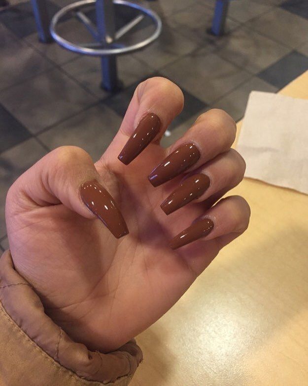 Nude Nail Polish For Dark Skin, Shiny Nails Designs, Brown Acrylic Nails, Brown Nail Polish, Brown Nail, Milky Nails, Simple Acrylic Nails, Fall Acrylic Nails, Coffin Nails Long