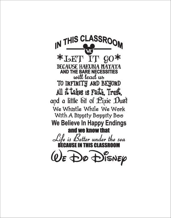 a poster with the words in this classroom and an image of mickey mouse's head