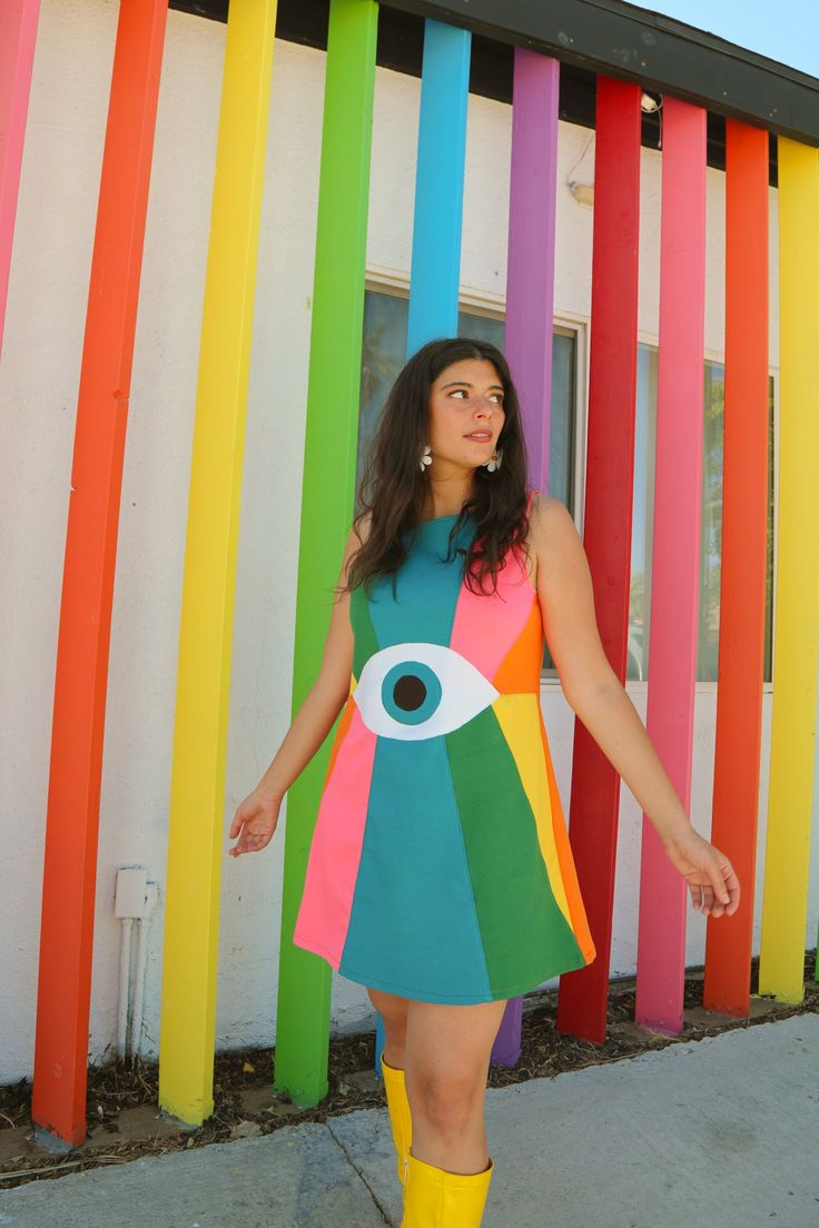 Retro Futurism Fashion, Toothpaste Kisses, Miracle Eye, Futurism Fashion, Magical Dress, Eye Logo, Rainbow Outfit, Sustainable Fabric, Hippie Outfits