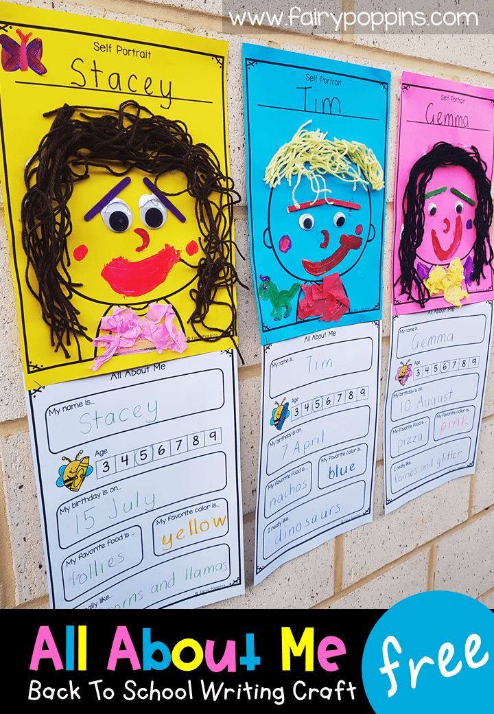 the back to school writing craft for kids is displayed on a brick wall with three children's faces