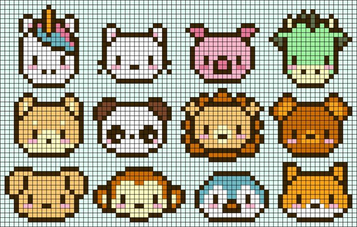 cross stitch pattern with different animal heads