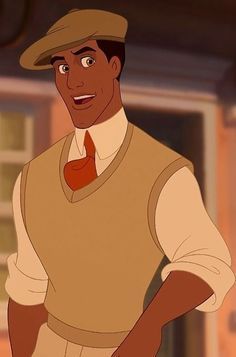 an animated man wearing a hat and vest