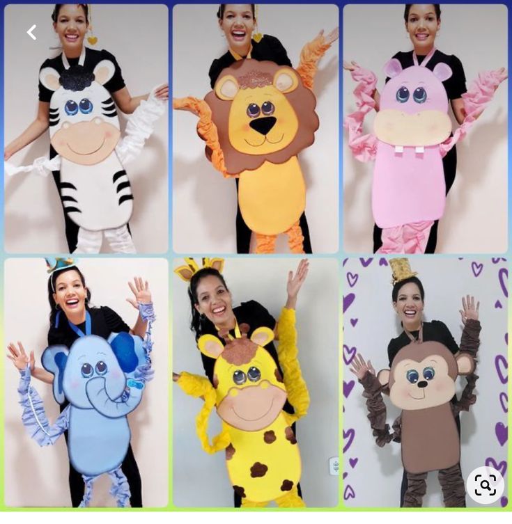 several pictures of people in animal costumes