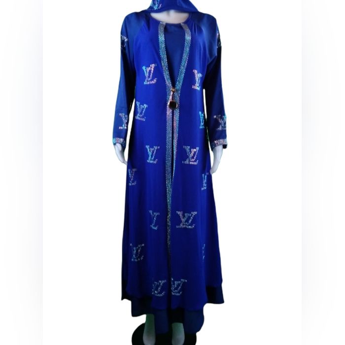 This Dresses Is Coming With One Color And 3 Size Avaliable Size 54,56,58 Elegant Fitted Blue Abaya, Elegant Long Sleeve Blue Abaya, Elegant Blue Long Sleeve Abaya, Blue Long Sleeve Abaya For Party, Blue Evening Abaya For Eid, Spring Blue Long Sleeve Abaya, Elegant Blue Maxi Dress For Eid, Elegant Blue Maxi Abaya, Elegant Blue Maxi Length Abaya