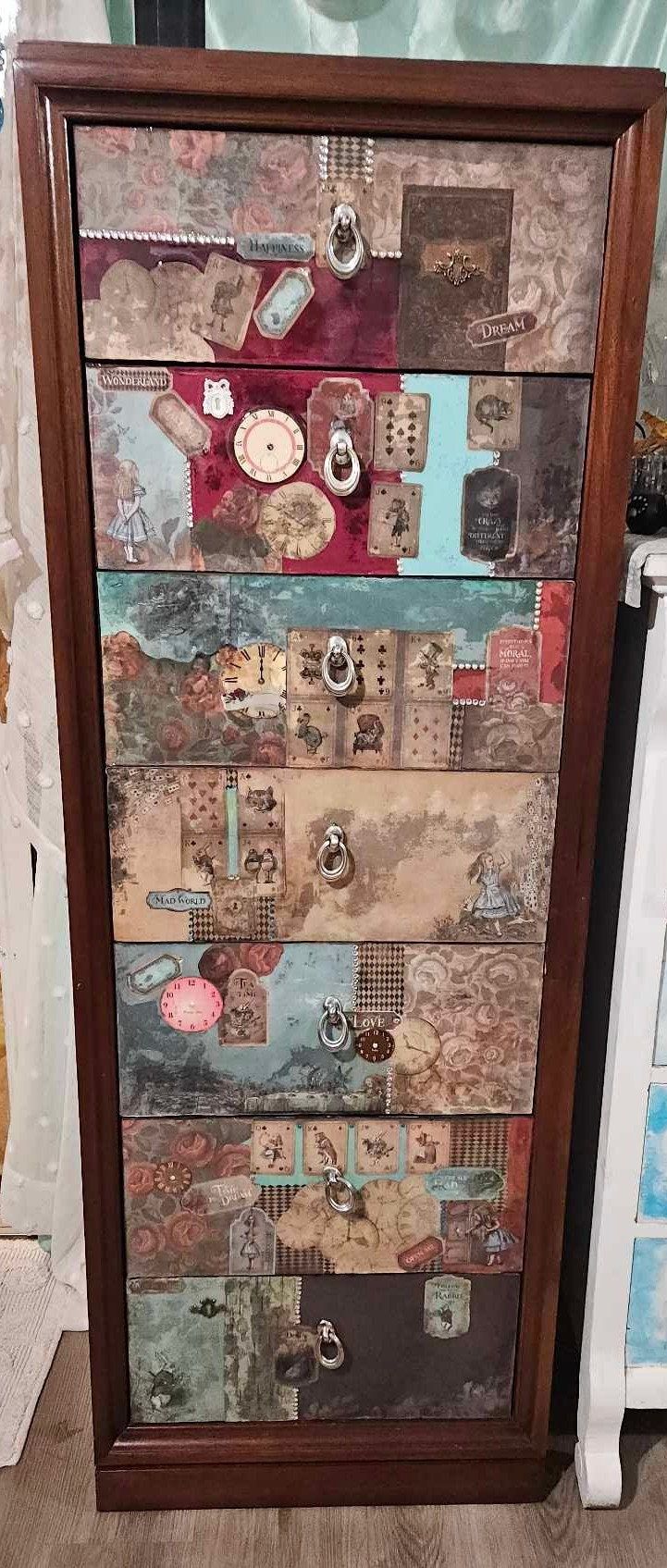 a wooden frame with many different things on it