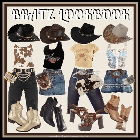 Bratz Lookbook, Bratz Outfits, Black Cosplayers, Pieces Of Me, Bratz Inspired Outfits, Outfit Layout, Cowgirl Outfits, Magazine Layout, Outfit Shoplook