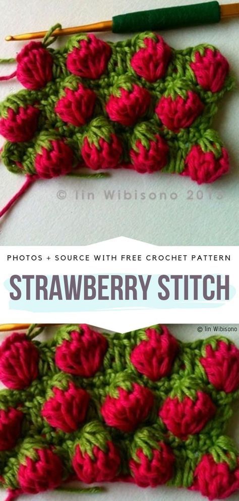 the crochet strawberry stitch is being worked on