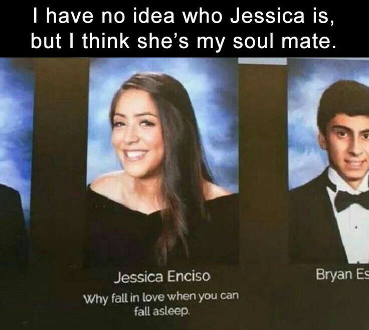 three pictures of the same man and woman in tuxedos, with caption that reads i have no idea who jessica is, but i think she's my soul mate