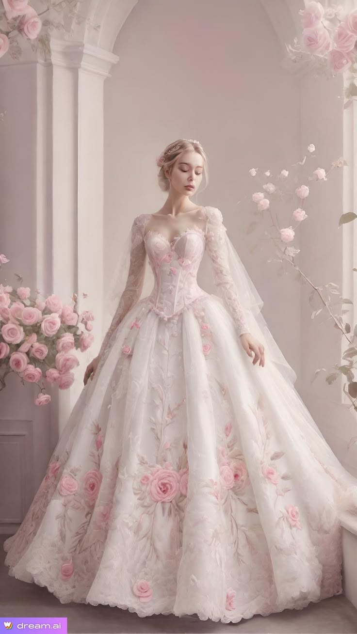 Valentine Aesthetic, Algerian Dress, Fairy Gown, Vintage Ball Gowns, Dreamy Gowns, Flower Tiara, Smart Dresses, Fashion Sketches Dresses, Wedding Girl