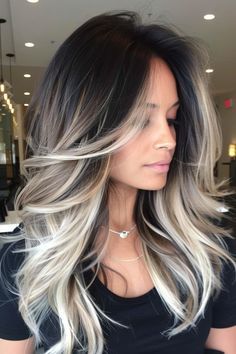 Dark Brown And Ash Blonde Hair, Blond Hair On Top Dark Underneath, Lived In Balayage Dark Roots, Front Blonde Highlights Face Framing, Dark Roots Blonde Ends, Ombre Hair Brunette, Hair Colora, Face Framing Highlights, Interesting Hairstyles