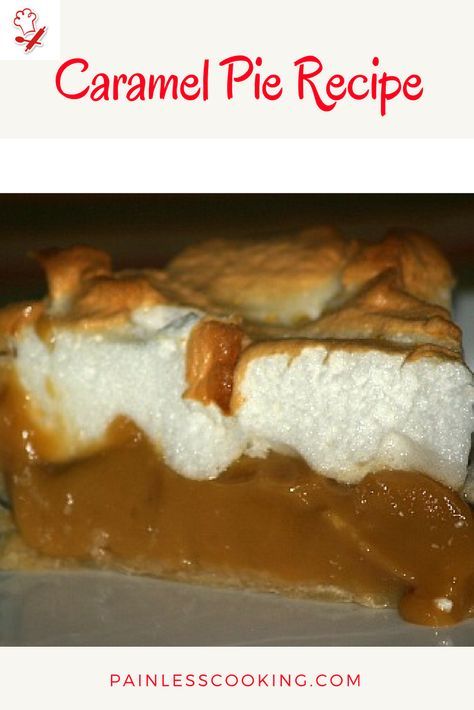 a piece of caramel pie on a plate with the title overlaying it