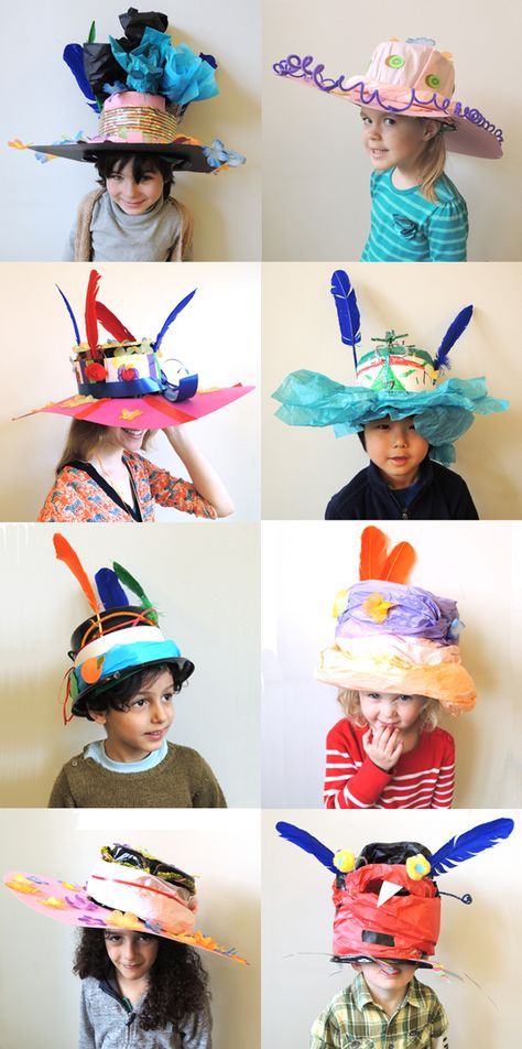 several children wearing hats with different designs on them