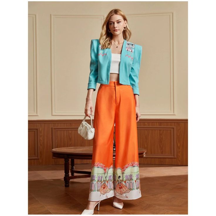 Shein X Francesca Lazzari Figure And Floral Print Wide Leg Pants Color: Orange Size: L (Us 8/10) Condition: Nwt Product Details: Composition: 100% Polyester Closure Type: Zipper Fly Details: Button, Pocket Type: Wide Leg Waist Line: High Waist Length: Long Fit Type: Loose Fabric: Non-Stretch Machine Wash Or Professional Dry Clean Dimensions (Size L): Waist = 31.3” Hip = 42.5" Thigh = 31.3" Length = 43.1" Inseam = 29.6" Orange Floral Print Pants For Spring, Spring Fitted Orange Pants, Orange Wide Leg Pants With Pockets For Spring, Fitted Orange Pants For Spring, Orange Pants With Pockets For Spring, Orange Ankle-length Wide Leg Pants For Summer, Orange Wide Leg Ankle-length Pants For Summer, Summer Orange Wide Leg Pants For Work, High Waist Orange Pants For Spring