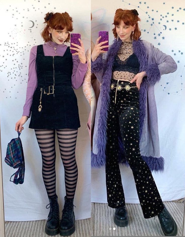 Witchy Birthday Outfit, Fun Goth Outfits, Whimsigoth Fashion With Pants, Witchy Clubbing Outfits, Funky Goth Outfits, Witch Outfit Pants, Amity Halloween Costume, Witchcore Fashion Casual, 70s Witchy Fashion