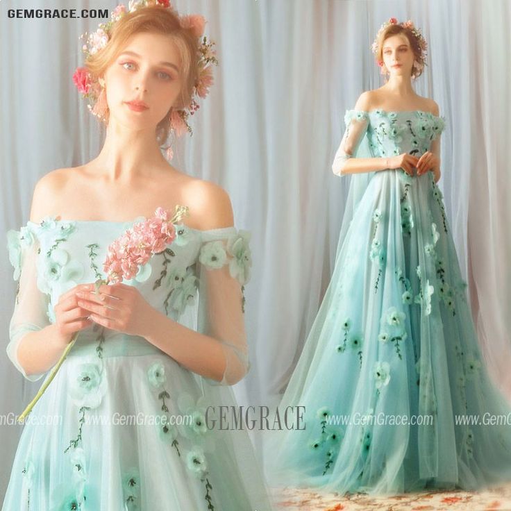 Green A-line Gown For Spring, Spring Banquet A-line Gown, Green Gown For Spring Banquet, Spring Floral Embroidered Fitted Gown, Green A-line Spring Gown, Spring A-line Dress With Sweep Train, Spring Green A-line Gown, Spring A-line Gown With Fitted Bodice, Spring Wedding Dress With Sweep Train