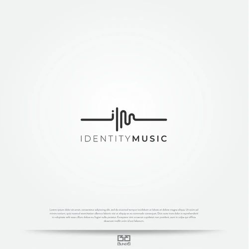 the identity music logo is shown in black and white, with an equal line on it