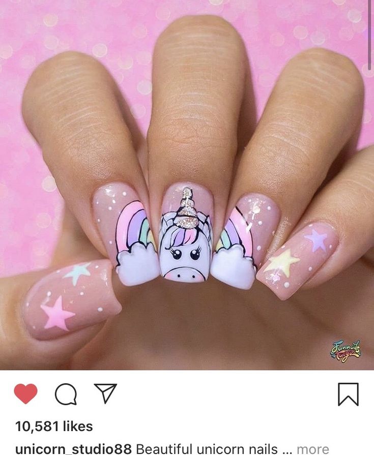 Nail Art For Girls, Unicorn Nails Designs, Unicorn Nail Art, Kids Nail Designs, Kutek Disney, Unicorn Nails, Nails For Kids, Disney Nails, Pretty Nail Art