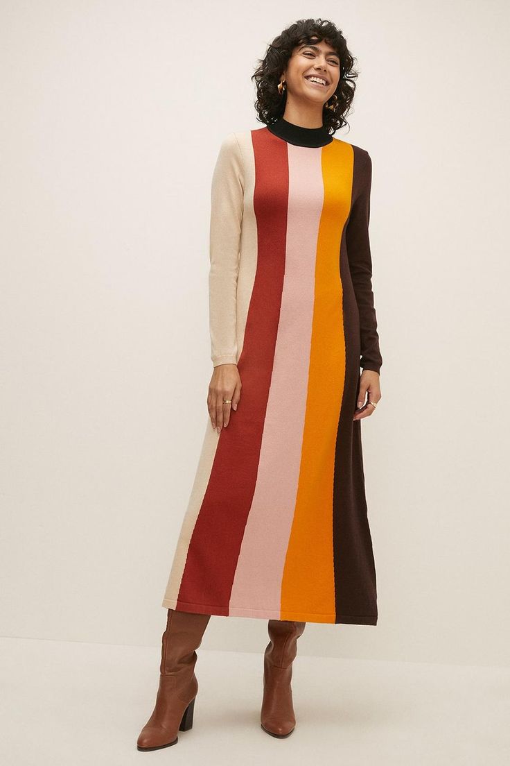 Style: Midi DressDesign: Vertical StripesFabric: KnittedLength: MidiNeckline: Funnel NeckSleeve Length: Long SleeveDiscover our full range of women's knitwear Stripe Midi Dress, Oasis Dress, 40 Dress, Oasis Fashion, Striped Midi Dress, Fashion Face, Quick Delivery, Knitwear Women, Funnel