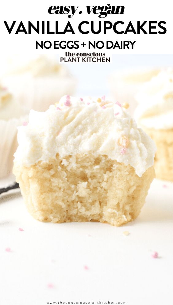 vanilla cupcakes with white frosting and sprinkles on the top