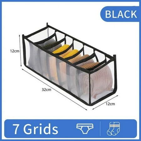 the 7 grids hanging storage bin is shown with measurements for each item in it