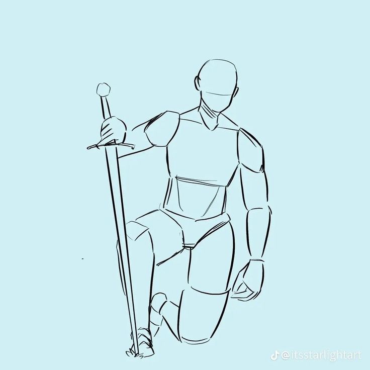 a drawing of a man holding a stick