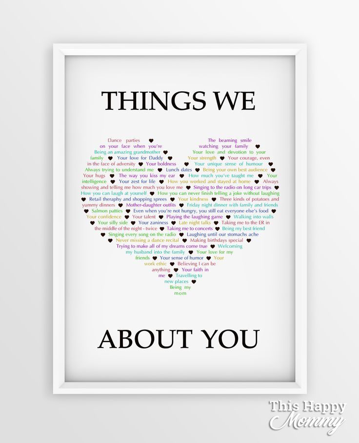 a framed poster with the words things we love about you