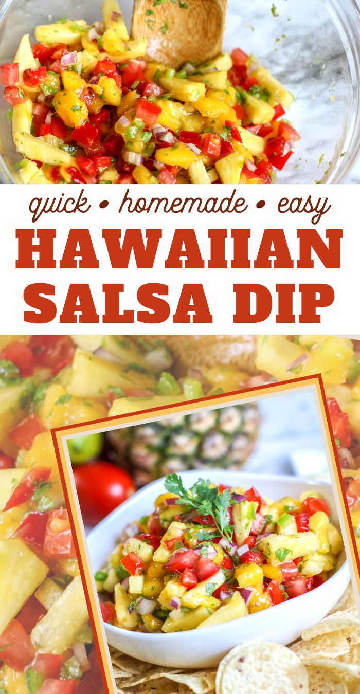 the hawaiian salsa dip recipe is ready to be eaten and served with tortilla chips