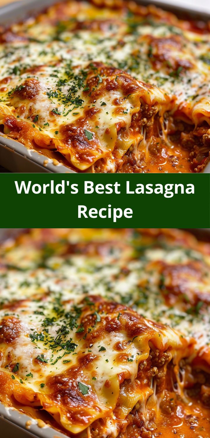 two pictures of lasagna in a pan with cheese and herbs