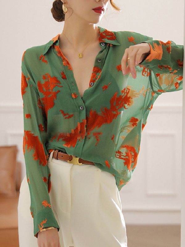 Sku CY-!118140 Material Polyester Style Long Sleeves Feature Printed , See-through Neckline Lapel Occasion Casual , Stylish Selection , Leisure Fashion Seasons Spring , Summer Type Blousesshirts Tops Color GREEN Size M,L,XL,2XL Please consult the size chart we provide for this item's measurements to help you decide which size to buy.Please note: There may be 1-3cm differ due to manual measurement. CMINCH Bust Shoulder Sleeve Length M 102 40 59 67 L 106 41 60 68 XL 110 42 61 69 2XL 114 43 62 70 Silk Shirts, Comfortable Room, Chiffon Shirt, Fashion Seasons, Green Blouse, Business Casual Outfits, Blouse Fabric, Pan Collar, Cup Size