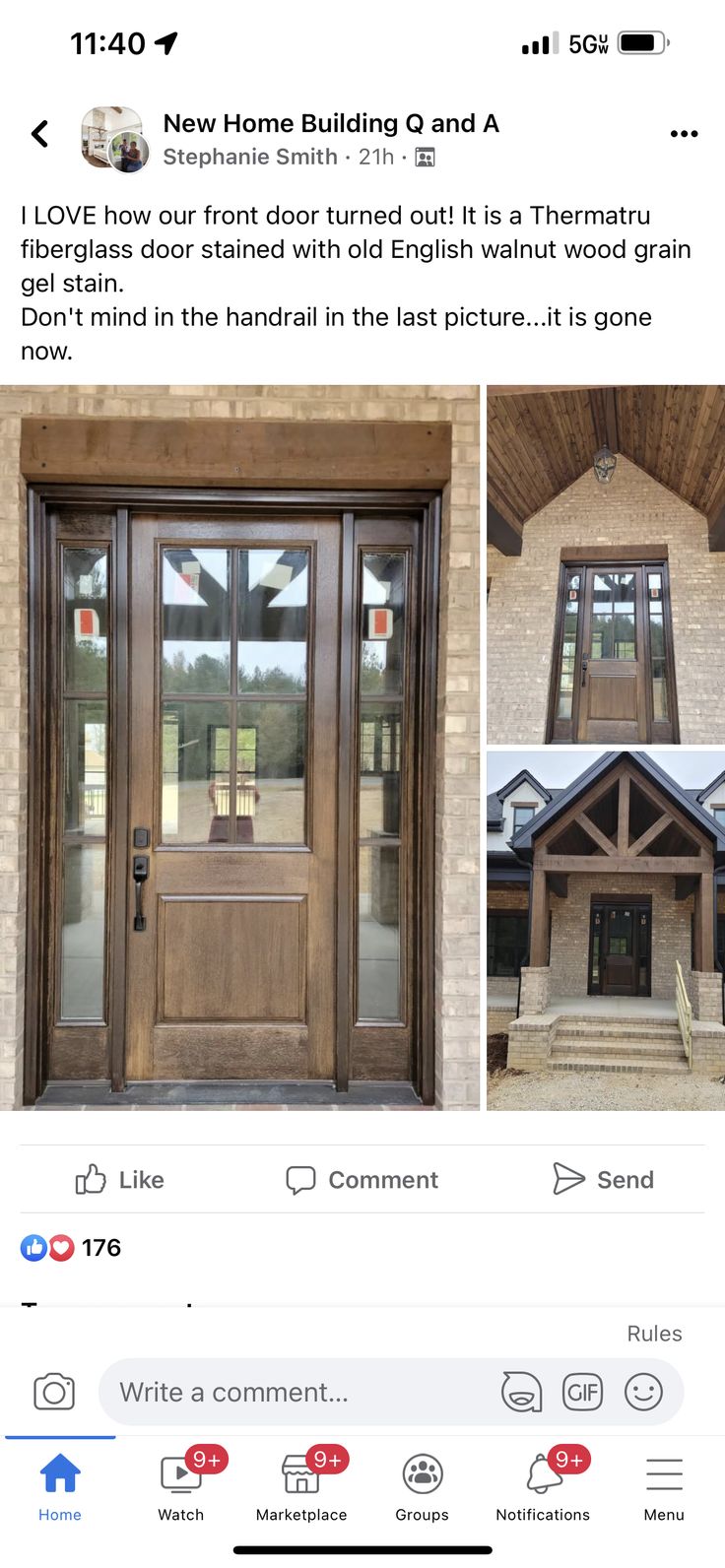 an instagramted post showing the front door and side entry to a new home