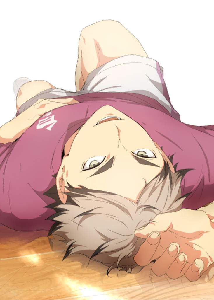 an anime character laying on the floor with his head down