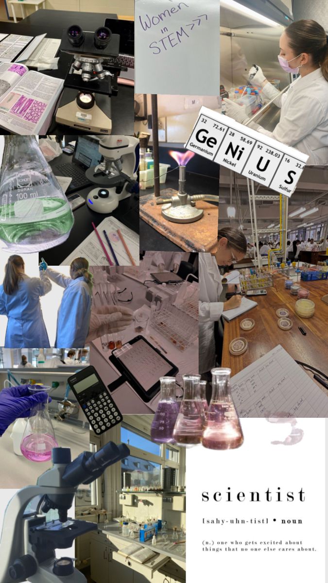 a collage of photos containing science related items