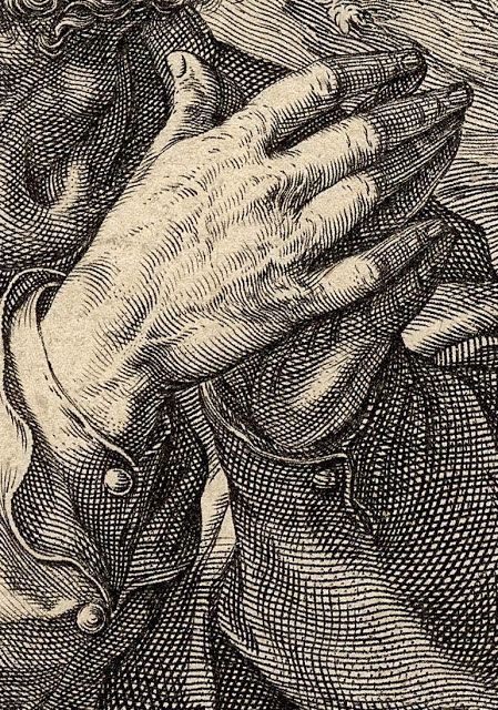 an old drawing of a man holding something in his hands