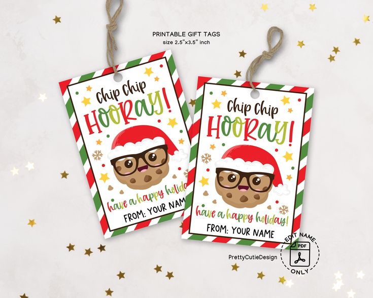 two christmas gift tags with the words chop chop hooray on them