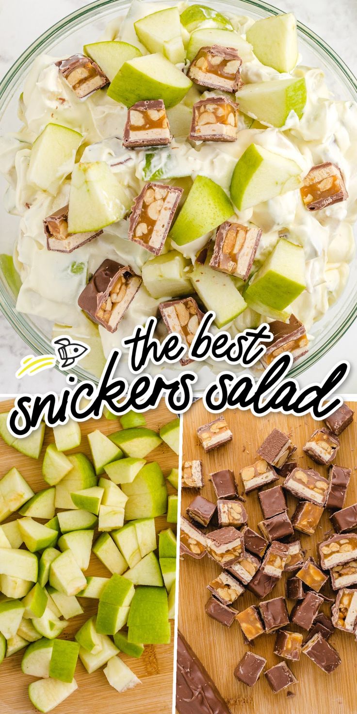 the best snickkers salad is made with apples and chocolate