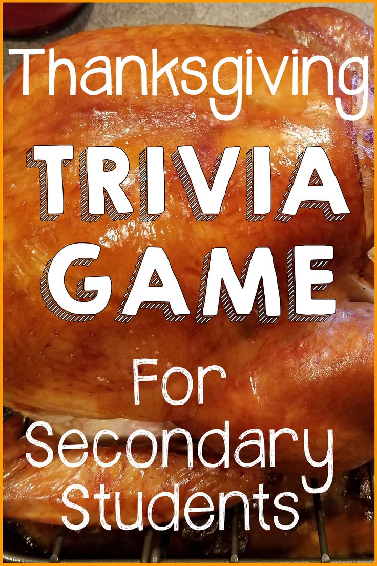 a turkey sitting on top of a table with the words thanksgiving trivia game for secondary students