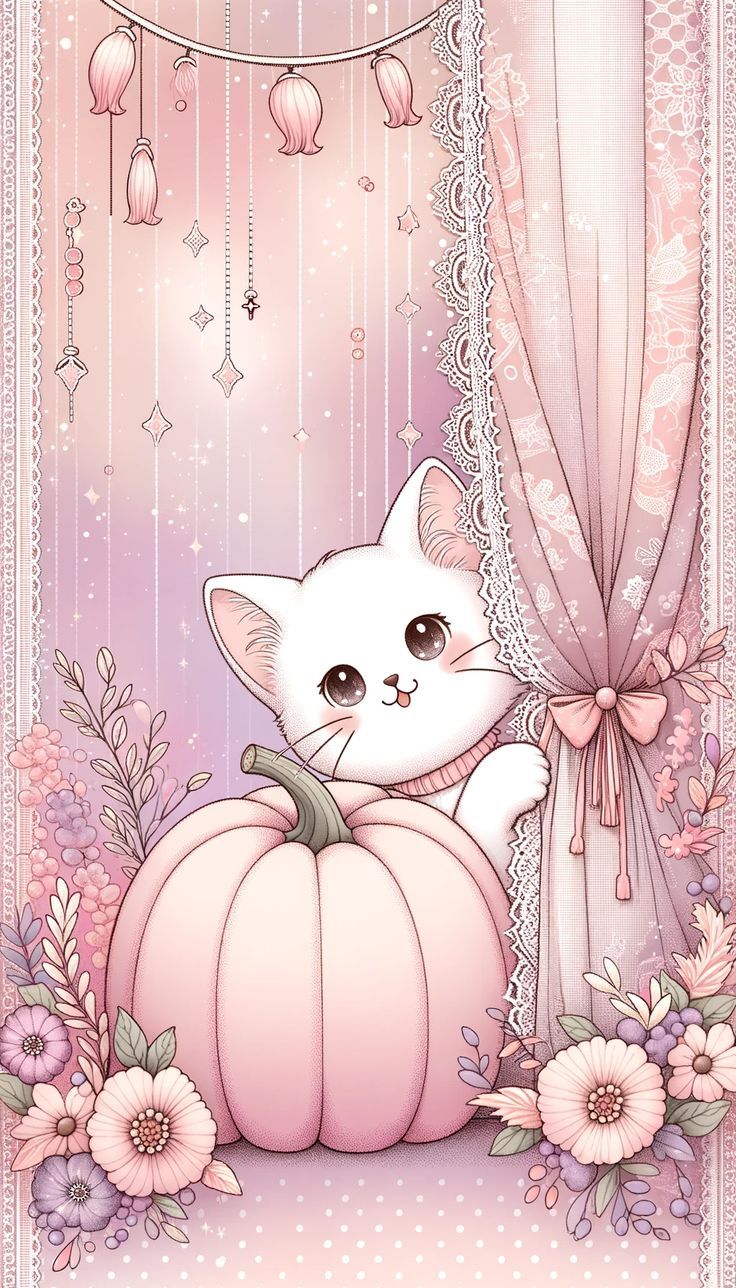 iPhone Halloween Wallpaper Pink Kitty Wallpaper, Iphone Halloween Wallpaper, 3d Wallpaper Cute, Cute Lockscreens, Iphone Wallpaper Stills, Cute Pastel Wallpaper, Phone Art, Halloween Wallpaper Iphone, Halloween Illustration