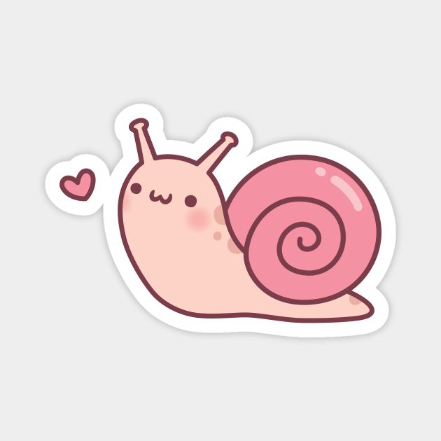 a pink snail sticker with a heart on it's back and eyes closed