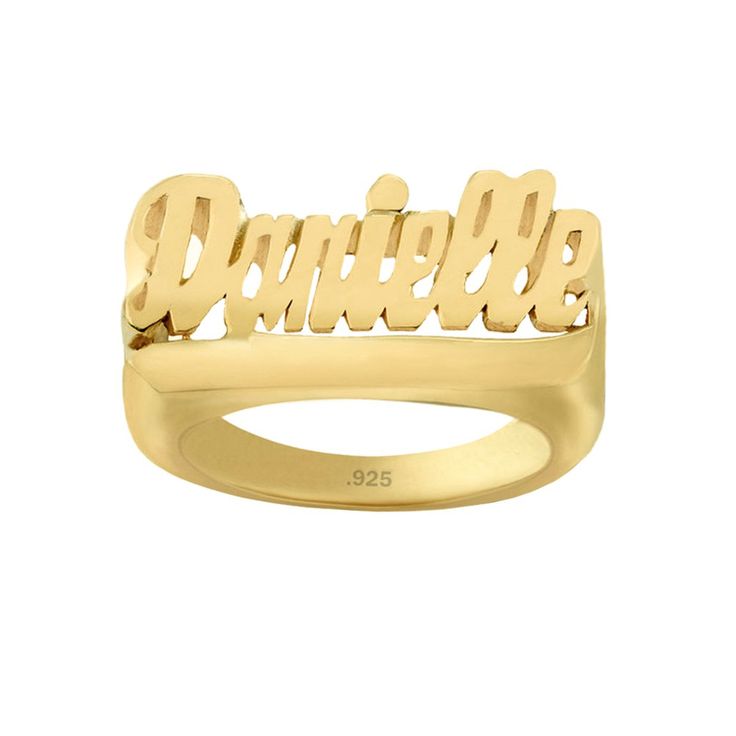 "Name jewelry is always the hottest trend. This custom made name ring is beautifully crafted in 24K Gold Plated sterling silver. This will certainly make a special gift making a perfect accessory for any occasion. This name ring measures approximately 3/4\" wide and 3/8\" tall in sizes 5 thru 12. This Name Ring is finished with polished to mirror shine, this name ring makes an extra elegant addition to your jewelry wardrobe. Name Ring - 24K Gold Plated Sterling Silver Ring - Personalized Name Ri Silver Coins For Sale, Hobo Coins, Ring Name, Gold Stock, Name Ring, Name Rings, Gold Bullion, Monogram Necklace, Name Jewelry