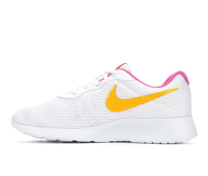 Women's Nike Tanjun Sneakers in White, Gold, Pink, Size 8.5W | Shoe Carnival Nike Sporty Mesh Sneakers, Nike Athleisure Sneakers With Breathable Mesh, Nike Breathable Mesh Sneakers For Athleisure, Sporty Nike Mesh Sneakers, Comfortable White Sneakers For Workout, Comfortable White Workout Sneakers, Nike Comfortable Mesh Sneakers, Nike Sporty Sneakers With Breathable Mesh, Breathable Mesh Sneakers For Sports