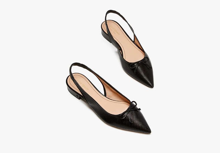 The perfect springtime flats have arrived. Done in perforated nappa leather with a pointy toe and block heel they're sophisticated and a little sporty too. | Kate Spade Veronica Flats, Black - 7 Feminine Shoes, Kate Spade Outlet, Kate Spade Shoes, Sheep Leather, Black 7, Nappa Leather, Shoe Sale, Flat Shoes Women, Loafer Flats