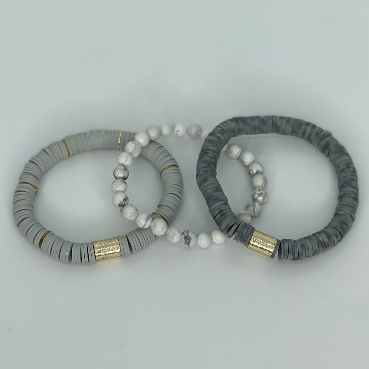 This gorgeous stack bracelet set is made up of three pieces. One Silver Halo bracelet One 8mm Heishi Grey Dot bracelet One light grey 8mm Heishi bracelet Halo Bracelet, Heishi Bracelet, Stack Bracelet, Bracelet Stack, One Light, Bracelet Set, Mens Bracelet, Rocky, Halo