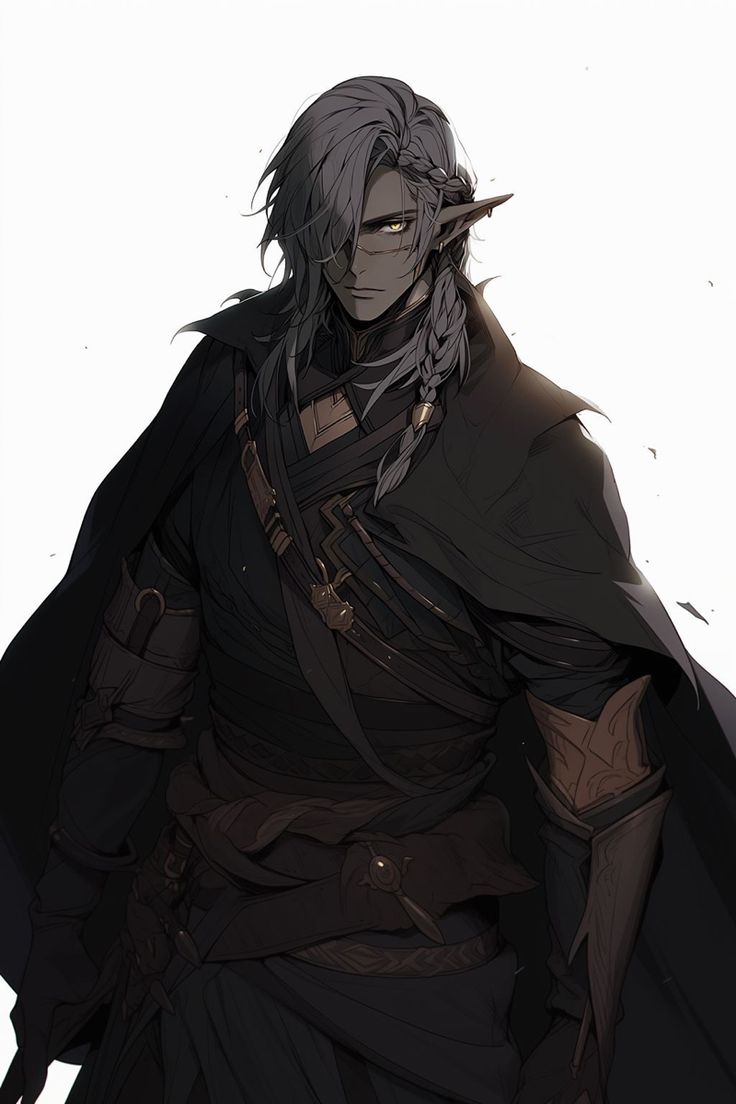 an anime character with grey hair and black clothes