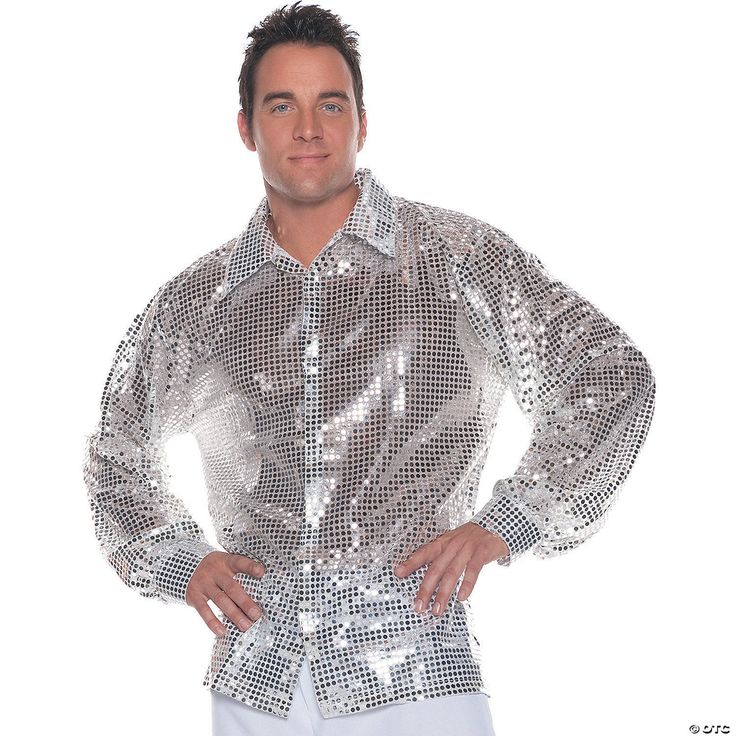 Get your disco on! Perfect for a 70s party, disco event or Halloween party, this shiny silver shirt is a versatile Halloween costume for men. Polyester. • Long sleeved silver-sequined shirt Imported 1970s Costume, Top Halloween Costumes, Disco Costume, Silver Shirt, Club Dance, Disco Shirt, Party Bar, 70s Disco, Sequin Shirt